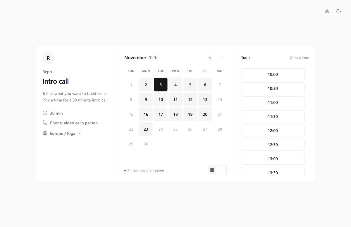 Booking Calendar, running at book.repo.lv